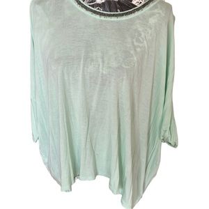 Jennifer Lopez large mint green cold shoulder top dolman sleeve silver detail